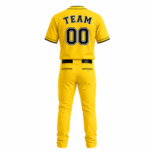 Latest Design New Style Custom Men's Yellow Baseball Uniform Premium Quality Solid Color Short Sleeve Breathable <b>Plus</b> <b>Size</b> - Product Image 4