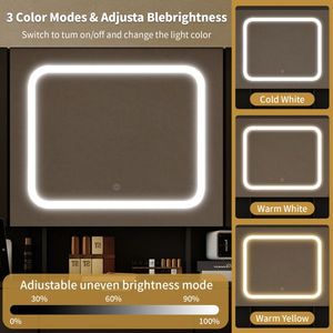 Large LED Lighted Mirror Makeup Vanity Table Set with Charging Station Glass Doors Drawers-for Your Daily Beauty Routine! - Product Image 3