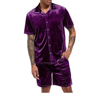RABUSH SPORTS Ensemble court 2 pièces en velours respirant pour homme, avec boutons violets personnalisés, idéal pour le sport et le jogging estival – Nouvelle collection très prisée - Product Image 1