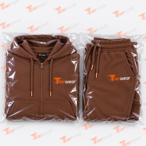 Ensemble de survêtement décontracté pour homme en molleton marron à capuche et fermeture éclair, couleur unie, pour l'automne, 100 % coton French Terry - Product Image 6