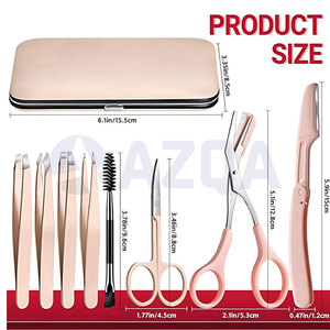 Set de manicura de acero inoxidable para cuidado personal con cortaúñas, tijeras, pinzas, depiladora de cejas y estuche de viaje. - Product Image 2