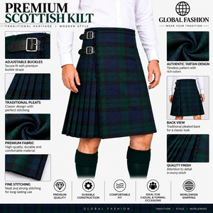 Kilt écossais plissé en polyviscose pour homme, taille haute, tenue traditionnelle écossaise formelle, motif vert et bleu, épais pour l'hiver - Product Image 3