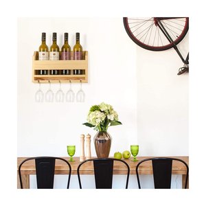 Natural Wood Wine Bottle Display Stand with Wine Glass Holder Wall Mounted and <b>Portable</b> Also With Handle for Dining <b>Table</b> - Product Image 6