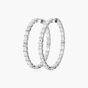 Boucles d'oreilles créoles élégantes en argent 925 avec moissanite, éclatantes, taille émeraude, légères et confortables, bijoux pour femme, cadeau d'anniversaire - Product Image 1