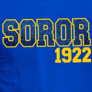 T-shirt personnalisé bleu roi pour sororité, lettres grecques scintillantes EST 1922, t-shirt à manches courtes et col rond, mode décontractée pour femmes - Product Image 5