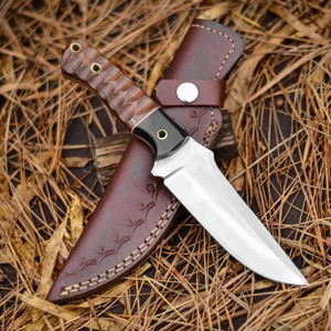 Cuchillos de caza de hoja fija de acero 12C27 con mango de palisandro serrado, bolster negro, punta de gota, Skinner, EDC, para camping, con funda, directo de fábrica - Product Image 6