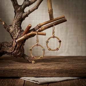 Pendientes de Aro de Plata de Ley 925 Chapados en Oro con Turmalina Multicolor, Joyería de Diseño Hecha a Mano con Piedras Preciosas para Mujer - Product Image 3