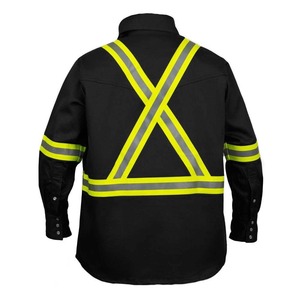 Chemise de travail haute visibilité pour hommes, manches longues, coton, uniforme de sécurité, bandes réfléchissantes, noir, vêtements de travail haute visibilité - Product Image 4
