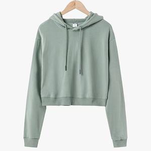 Womens <b>Crop</b> <b>Top</b> Hoodie Cotton Fleece Short Length Pullover Sweatshirt Adjustable Drawstring Hood Casual Streetwear - Product Image 4