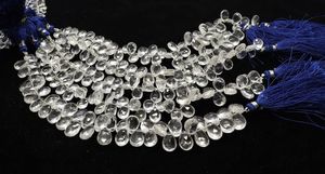 Cuarzo cristalino natural facetado en forma de pera, briolette de 7x10 mm, cuentas de piedras preciosas facetadas, hilo de cuentas de pera de 8 pulgadas para joyería. - Product Image 2