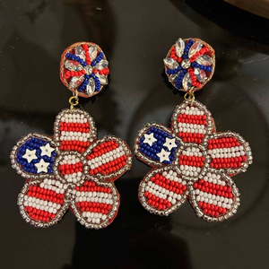 Pendientes de flores con cuentas hechos a mano, joyería bordada colorida para mujeres y niñas, estilo bohemio, artesanía múltiple - Product Image 3