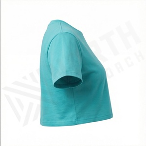 T-shirt court ajusté respirant en soie et coton de qualité supérieure pour femme, avec logo personnalisé, vêtement de sport décontracté et tendance - Product Image 3