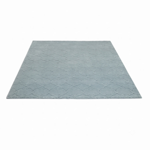 Tapis DECORDEC en laine bleu gris doux, motif treillis géométrique texturé, antidérapant, écologique, à poils moyens pour salon - Product Image 2