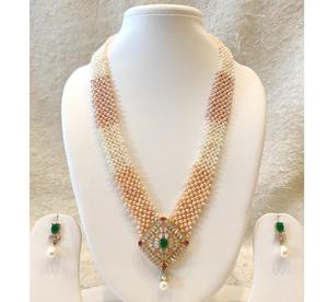 Magnifique ensemble de perles élégantes en zircon CZ finition or de qualité supérieure avec boucles d'oreilles, collection pour mariage - Product Image 2