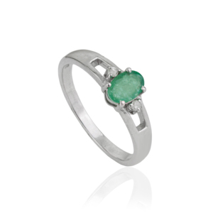 Bague fine en argent sterling 925, sertie d'une émeraude ovale naturelle et de diamants ronds, best-seller, prix de gros pour femmes. - Product Image 3
