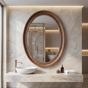 Miroir mural ovale de luxe en bois massif, miroir de salle de bain en noyer à cadre profond, miroir d'appoint élégant à cadre vertical en bois, article HD - Product Image 1