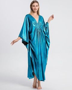 V Neck Blue Abaya <b>Dress</b> Long Sleeve <b>Loose</b> Fit Asymmetrical Hem Midi Length Polyester Women's Daily Wear Modest Style - Product Image 3