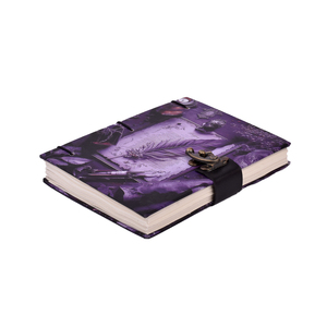 A5 Antique Style Writing Journal with Lock Purple Theme Feather Design Notebook | 200 Pages Dual Side Paper Diary Creative Gift - Product Image 1