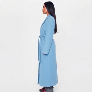 Women Long <b>Wool</b> Blend <b>Coat</b> <b>Belted</b> Waist Lapel Collar Full Length Warm Casual Outerwear Fashion Overcoat - Product Image 3