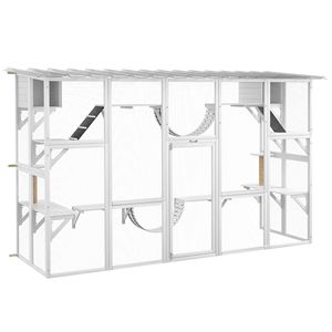Jaula para Mascotas Blanca de 118"x37.5"x74" con Ventana, Techo y Estantes de Juego para Gatos de Exterior - Product Image 1