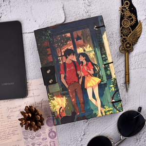 Carnet de notes A5 fait main avec illustration 'Histoire d'amour', écologique, 100 pages, journal d'écriture avec fermoir métallique, agenda artistique haut de gamme - Product Image 2