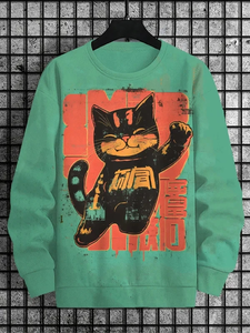 Sweat à capuche décontracté unisexe à manches longues, imprimé par transfert thermique, respirant, coupe classique, motif chat anime amusant, pour l'automne et le quotidien - Product Image 1