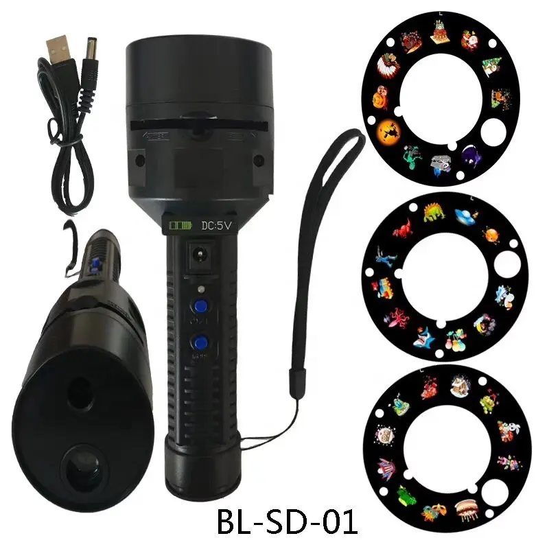 Children LED projector lighting portable Flashlight with replaceable patterns for holiday, Christmas, Halloween lighting