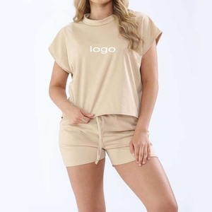 Ensemble 2 pièces tricoté pour femme : crop top et short, couleur unie, col roulé, sans manches, décontracté, sportswear, printemps-été, coupe classique - Product Image 2