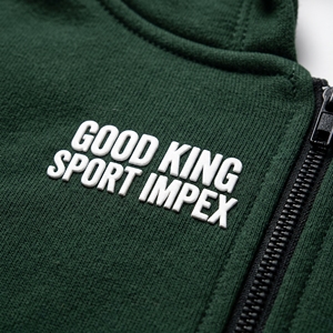 Sweat-shirt à capuche zippé en polaire vert forêt avec poche frontale fendue, cagoule réglable et cordons de serrage, idéal pour l'échauffement et les activités extérieures - Product Image 6