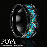 Bague en carbure de tungstène avec incrustation d'opale concassée Galaxie, alliance confortable à bords géométriques de 8 mm, bijoux uniques en gros