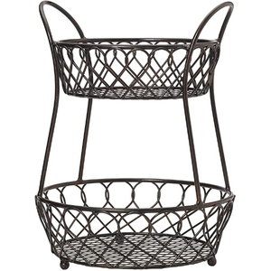 Panier de rangement en métal argenté à double niveau, support rond en fil métallique pour la présentation des aliments en cuisine, panier de rangement décoratif élégant - Product Image 4