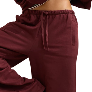 Pantalones Deportivos de Felpa Color Borgoña para Mujer, Cintura Elástica con Cordón, Corte Recto, Ajuste Relajado, Suaves, Casuales, para Invierno - Product Image 6