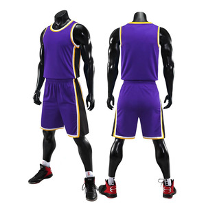 Ensemble short et maillot de basket jaune et violet pour homme, sans manches, séchage rapide, polyester, vêtements de sport, coupe classique, toutes saisons - Product Image 3