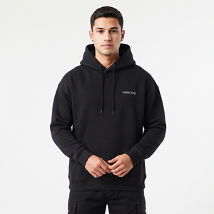 Sweat-shirts tendance, sweat-shirt noir surdimensionné avec grande poche avant et cordon de serrage réglable aux poignets, sweats-shirts personnalisés ODM - Product Image 4