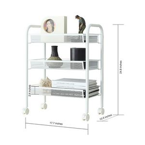 Carrello portaoggetti vintage industriale a 3 livelli con rete a nido d'ape, colore bianco avorio, con ganci - Organizzatori moderni - Product Image 6