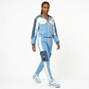 Conjunto de Dos Piezas de Ropa Urbana para Mujer, Chaqueta Oversize con Paneles de Mezclilla y Pantalones Casuales de Corte Holgado - Product Image 1