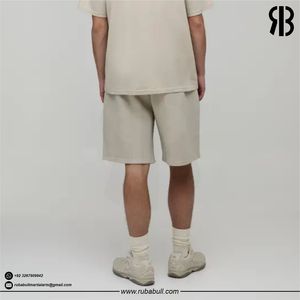 Shorts Bermuda en Coton Beige Uni pour Hommes, Taille Élastique, Décontractés, Respirants, Taille Moyenne, avec Poches, Shorts de Haute Qualité pour Unisexe - Product Image 2