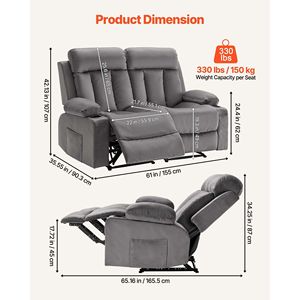 Divano Reclinabile con Porta USB, Morbido Velluto, Funzione Riscaldamento e Massaggio, Portabicchieri, Posizione Completamente Reclinabile - Product Image 3