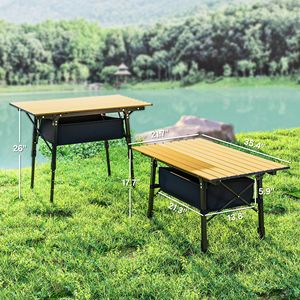 Portatile 3ft tavolo pieghevole in alluminio per picnic all'aperto e BBQs piccola borsa per il trasporto con lo stoccaggio incluso colore marrone - Product Image 2