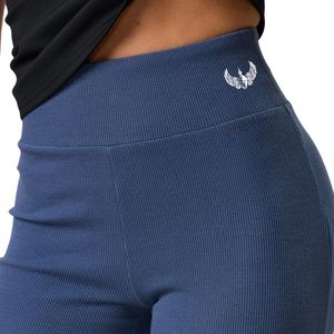 Women's Steel Blue Rib <b>Flared</b> <b>Legging</b> High Rise Stretch Yoga Pants Sculpting Fitness Trousers Activewear Gymwear Wear - Product Image 4