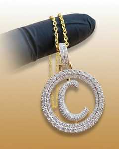 Pendentif personnalisé en argent 925 plaqué or 18 carats, lettre alphanumérique ronde porte-bonheur, style Hip Hop Iced Out, breloques initiales personnalisées - Product Image 1