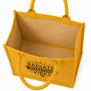 AMANI Radiate Positive Vibes <b>Jute</b> Shopping <b>Bag</b> <b>Large</b> Hand Length Handle Supermarket Gift Promotion Grocery Tote - Product Image 5