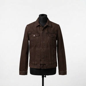Veste en jean décontractée pour homme grande taille, col montant, logo frontal, design à capuche, 100% coton, manches longues, élégante et confortable - Product Image 1
