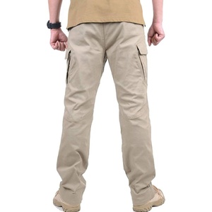 Pantalon cargo kaki pour homme, coupe droite, taille mi-haute, décontracté, couleur unie, en coton respirant, pour l'extérieur, saison printemps - Product Image 3