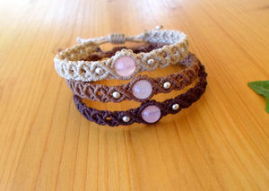 Bracelet en macramé fait main avec pendentif en quartz rose, réglable, bijoux en pierre naturelle, style bohème - Product Image 4