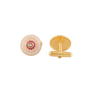 Mancuernillas Redondas de Lujo con Baño de Oro y Esmalte Rosa Magenta para Hombre, Accesorios Florales para Camisa Formal, Regalo de Boda o Negocios - Product Image 3