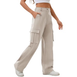 Pantalon cargo streetwear taille mi-haute pour femme, couleur unie, coupe ample, longueur intégrale, utilitaire, antistatique, en toile, style printemps - Product Image 5