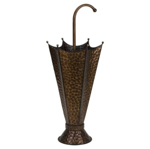 Porte-parapluie artisanal en fer martelé, finition laiton antique, support décoratif en métal en forme de parapluie pour usage intérieur et extérieur - Product Image 1