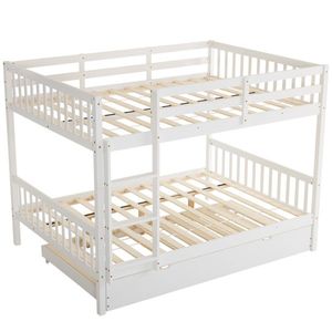 Letto a Castello in Legno Massello di Pino con Sponda Estraibile, Scala e Sponde di Sicurezza - Disponibile nelle Misure Queen/King/Twin - Struttura Bianca - Product Image 3