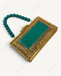 Natural Malachite-Look Stone <b>Clutch</b> | Handmade Gold Minaudiere | Luxury Bridal <b>Wedding</b> Evening <b>Bag</b> <b>for</b> Women <b>Green</b> Designer <b>bag</b> - Product Image 4